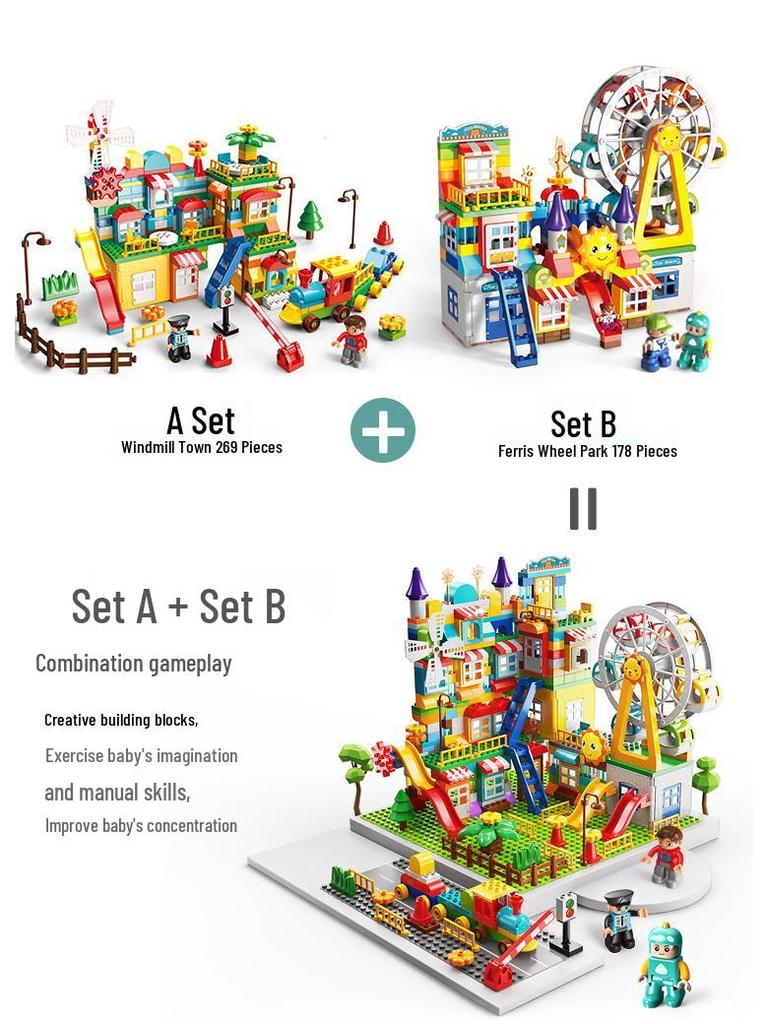 Rotating Windmill & Ferris Wheel Building Blocks Toy for Kids