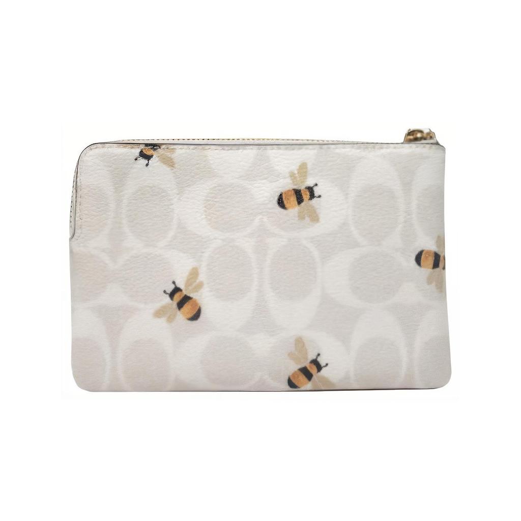 New COACH Corner Zip Coated Canvas With Smooth Leather Cell Phone Pouch Wrist Bag Regular Women's White C8674-IMRFI