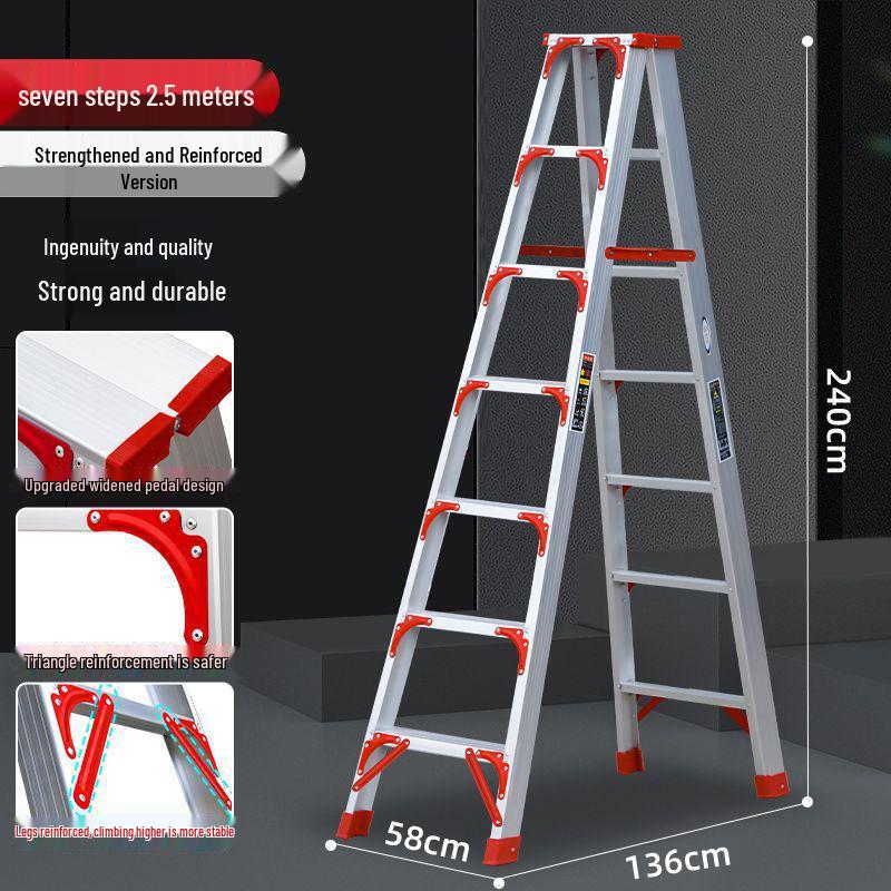 Portable Aluminum Multifunctional Herringbone Ladder - Folding, Non-slip, and Thickened Design for Household and Outdoor Use.