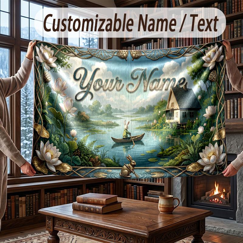 Fantasy Magic Theme Throw Blanket Custom Name Text Personalized Blanket Soft Cozy Blanket for Home Sofa Bed