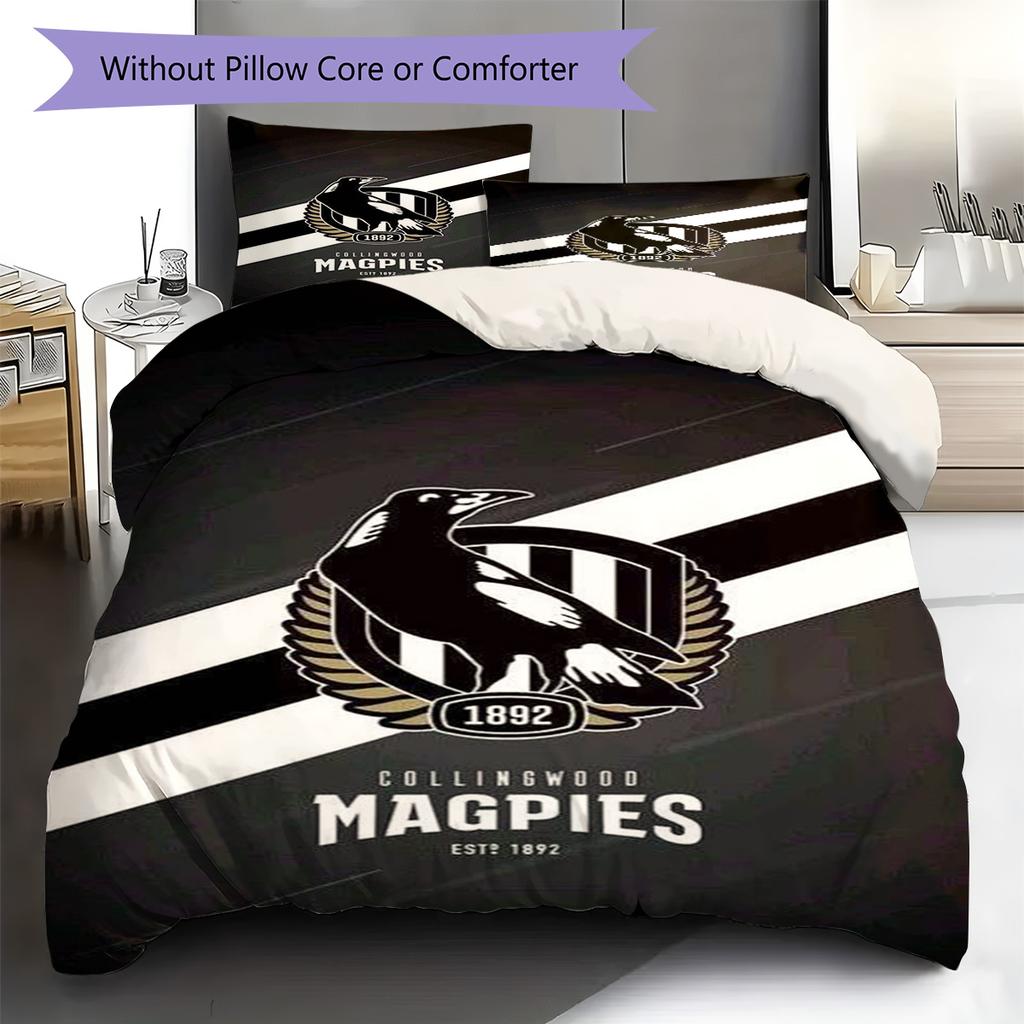 Set Biancheria da Letto con Fantasia Collingwood Magpies Copripiumino Federa Decorazione per la Casa Regalo (1 * copripiumino + 2 * federa, senza nucleo)