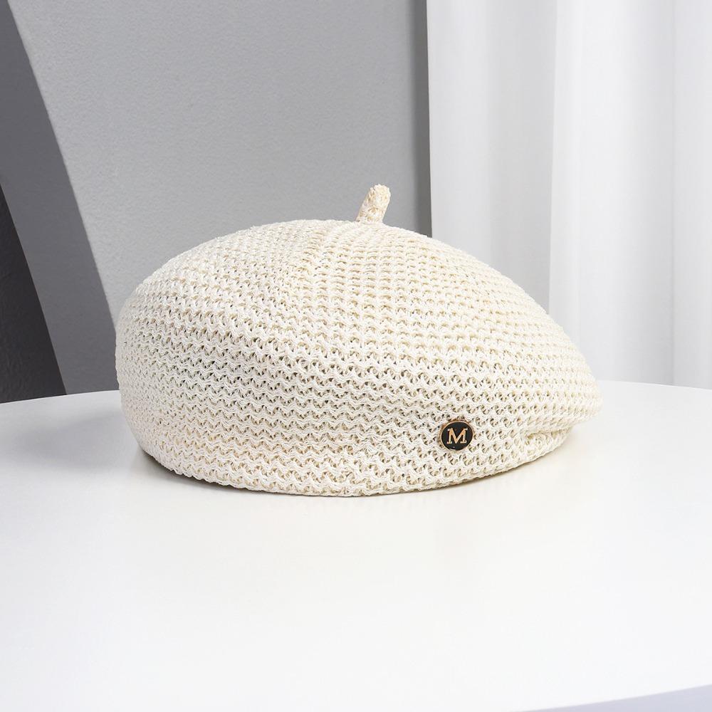 

Дихаюча капелюх-маляр Шапка-газетник із порожнистим в’язанням Берет з літерою M для окружності голови 55-60 см білий