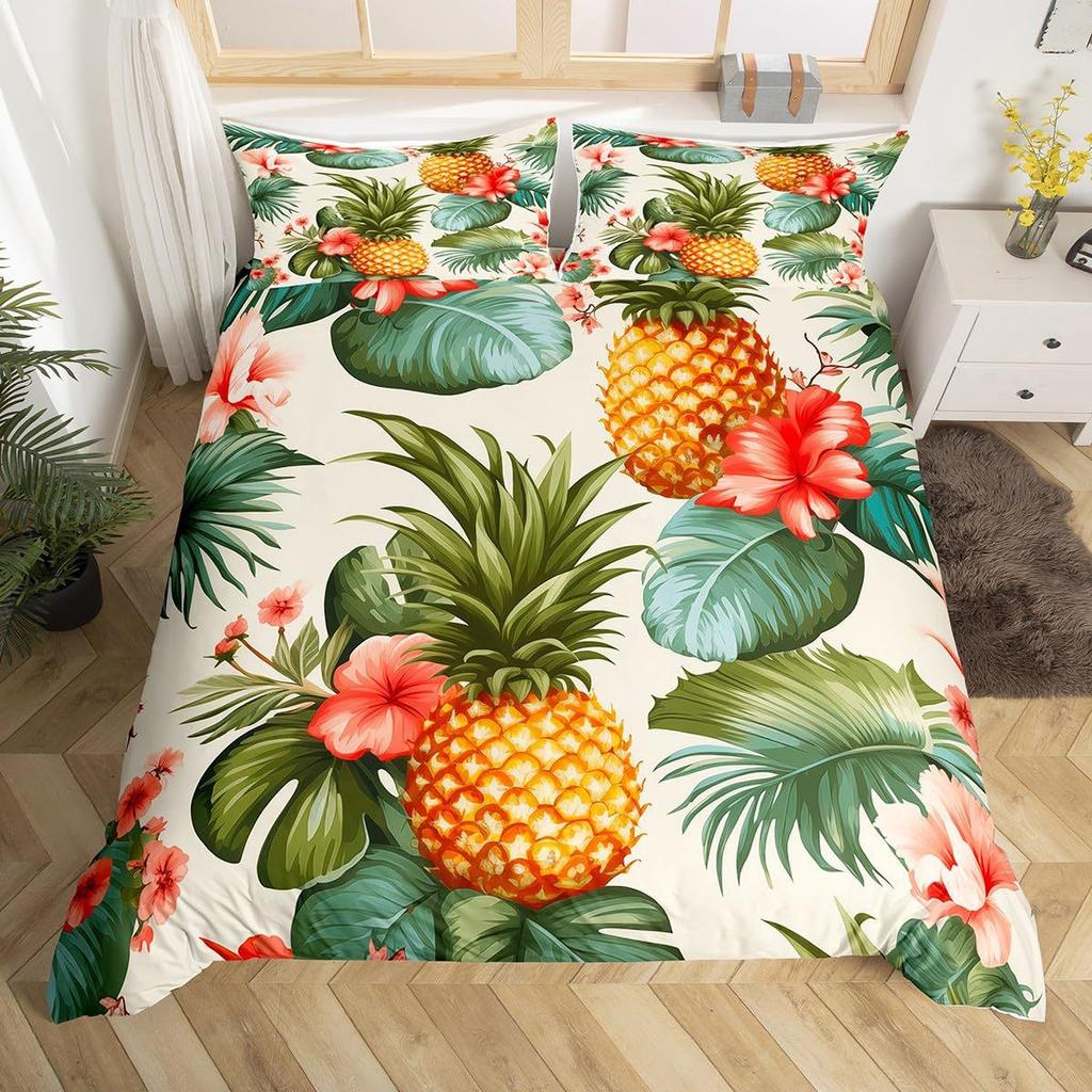 Pineapple Duvet Set Tropical Fruit Beach Print Bedding Set Teen Bedroom Decoration Three-Piece Set