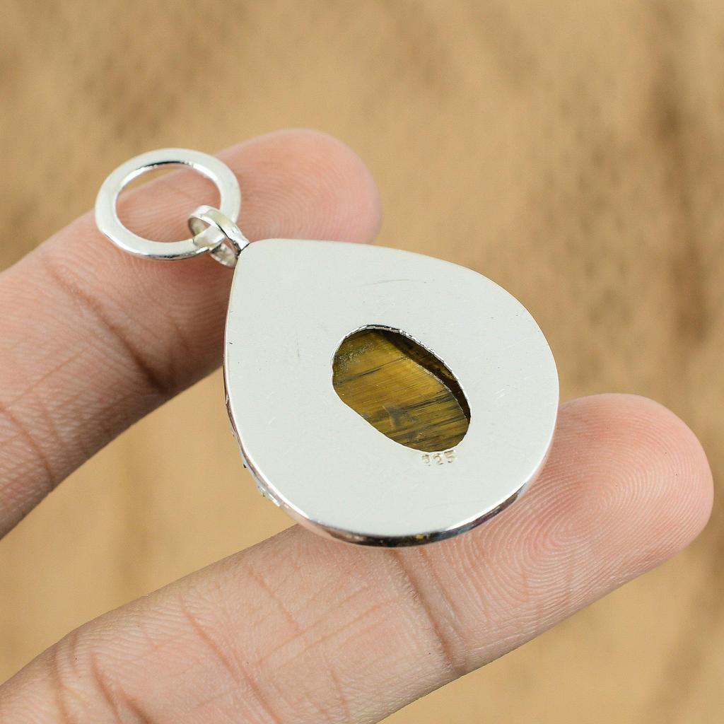Natural Tiger'S Eye Gemstone Pendant 925 Sterling Silver Jewelry For Girls