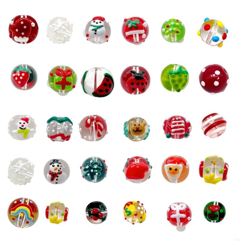 Christmas Beads with Hole Hand Painted Glass Beads For Christmas Tree Decoration Handmade Craft Bracelets Jewelry Making
