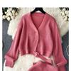 French Light Luxury Lazy High-end Knitted Fashion Suit Women's Autumn and Winter Loose Long-sleeved Top + High Waist Skirt