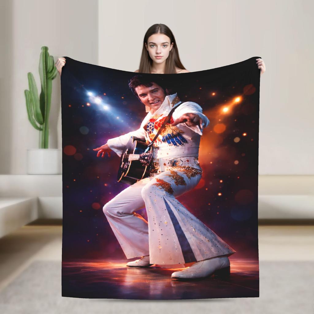Retro The King E-Elvis Presley Blanket Decorative Flannel Bedding Throws For Couch Chair Soft Design Quality Bedspread Gift