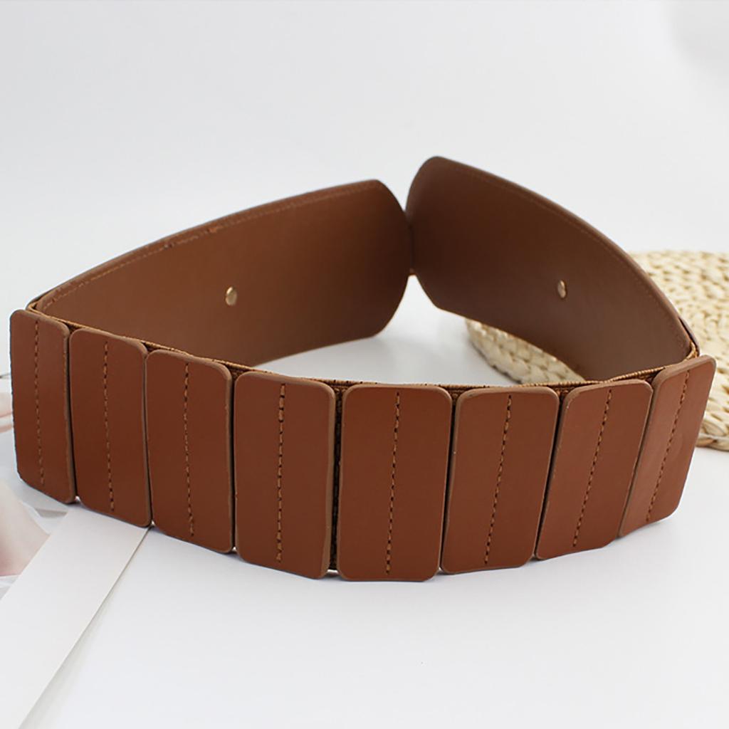 Vintage Elastics Wide Belt Women Fashionable Waist Cincher PU Leather Belt for Party and Daily Wear
