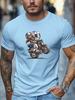 Unisex Royal Blue Crew Neck Tee Cartoon Couple Rider With Full Helmet Sport Motorcycle Graphic Biker Soft Cotton Male Casual Tops