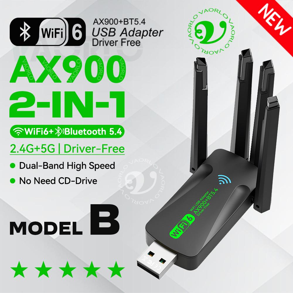 

2IN1 AX900 WIFI6 Bluetooth 5.4 USB Wireless Adapter 2.4G/5Ghz 900Mbps Dual Band 4-Antennas WiFi Network Card Dongle For WIN10/11 AX900 Model B