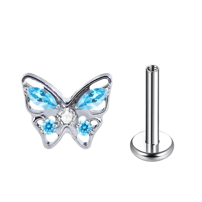1PC G23 Titanium Labret Stud Internal Thread Ear Studs Flatback Butterfly Horse's Eye Zircon Tragus Cartilage Piercing Jewelry
