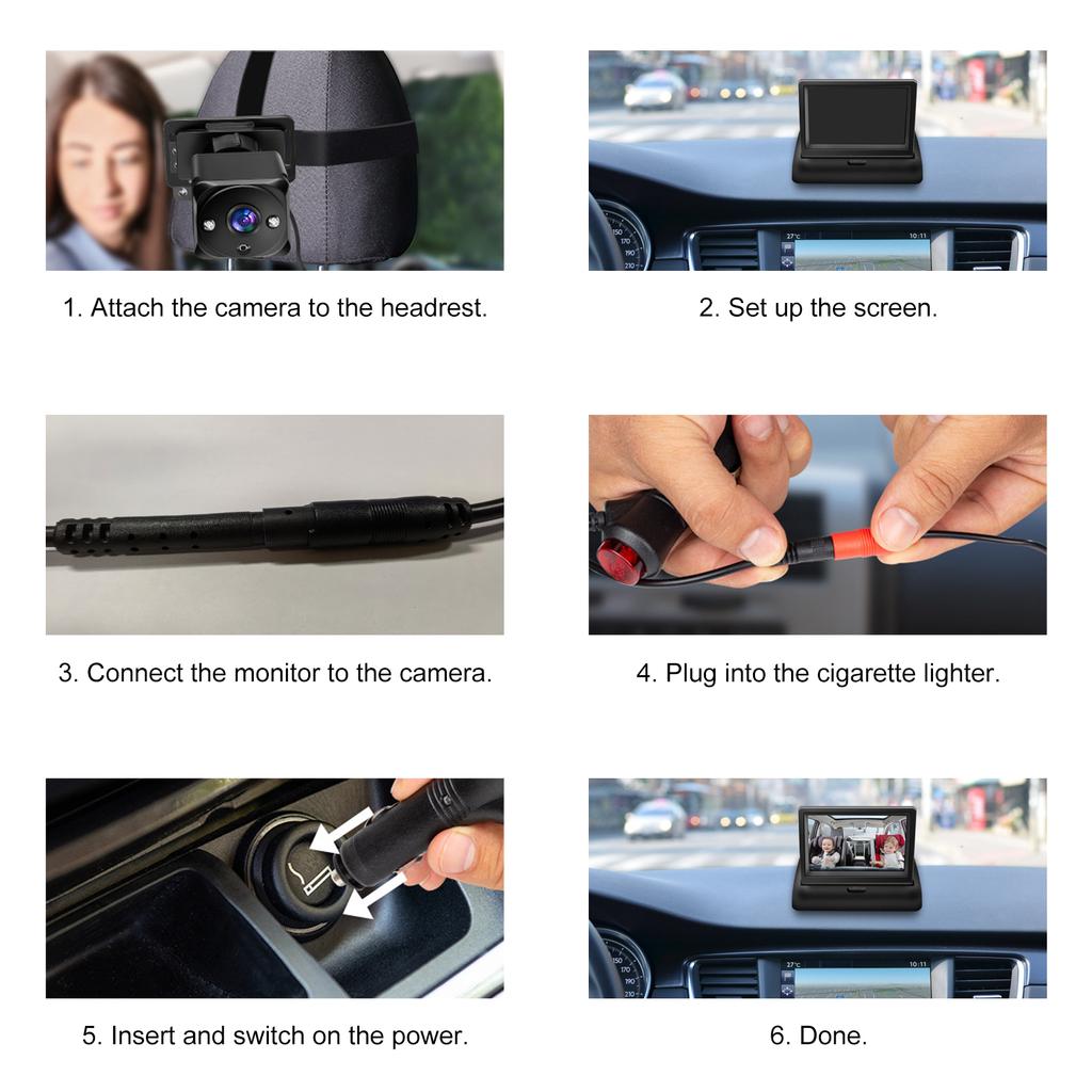 1080P Baby Car Camera, 4.3  Baby Monitor with Night Vision Function and 150 degrees  Wide View, 360 degrees  Rotation