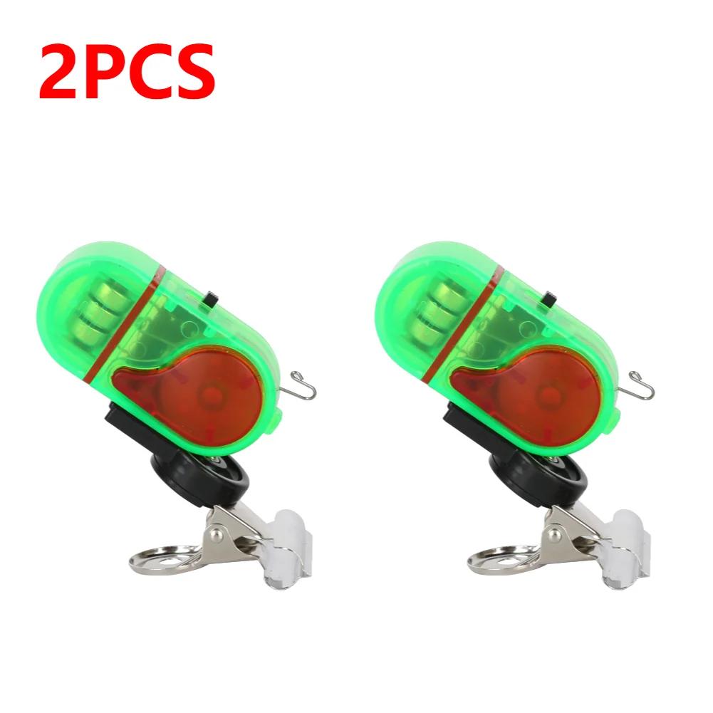 1/2 STÜCK Bissanzeiger Hochsensibler Angelalarm Tonklingel LED-Lichtanzeige Clip-on Angelruten Summer Angelzubehör