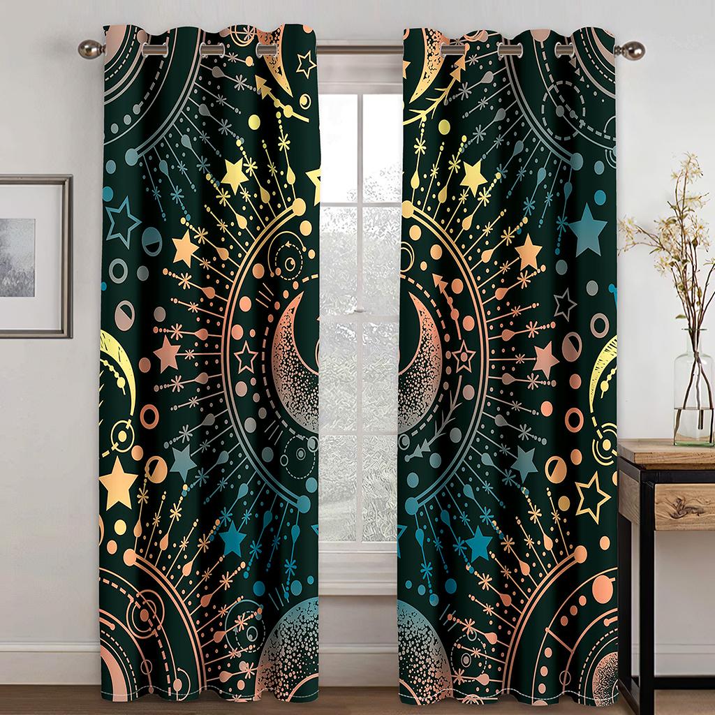 Fortune Divination Pattern Digital Printed Curtain Living Room Balcony Home Environment Decoration Fabric Two Pieces Polyester Ideal For Great