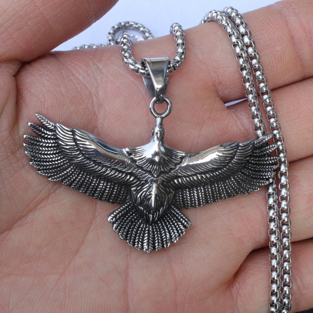 Hip Hop Rock Wisior Leciwy Orzeł Naszyjnik Dla Kobiet Mężczyzn Vintage Miedziany Kolor Stal Nierdzewna Łańcuszek Punkowa Biżuteria Szyjna Prezenty Dla Chłopców