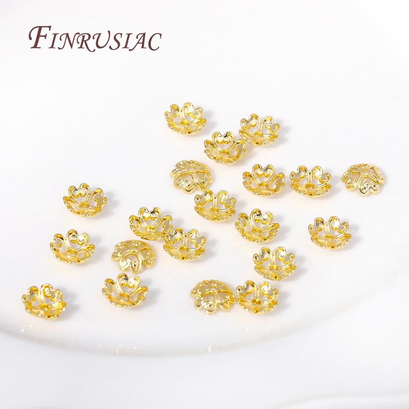 18K Gold Plated Brass Metal Bead End Caps DIY Beading Jewelry Making Supplies Trendy Hollow Flower Caps For Beads 8MM