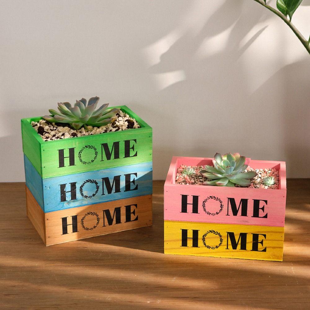 High Quality Creative Flowerpot Rectangle Vintage Succulent Boxes Natural Wooden Decor Pots