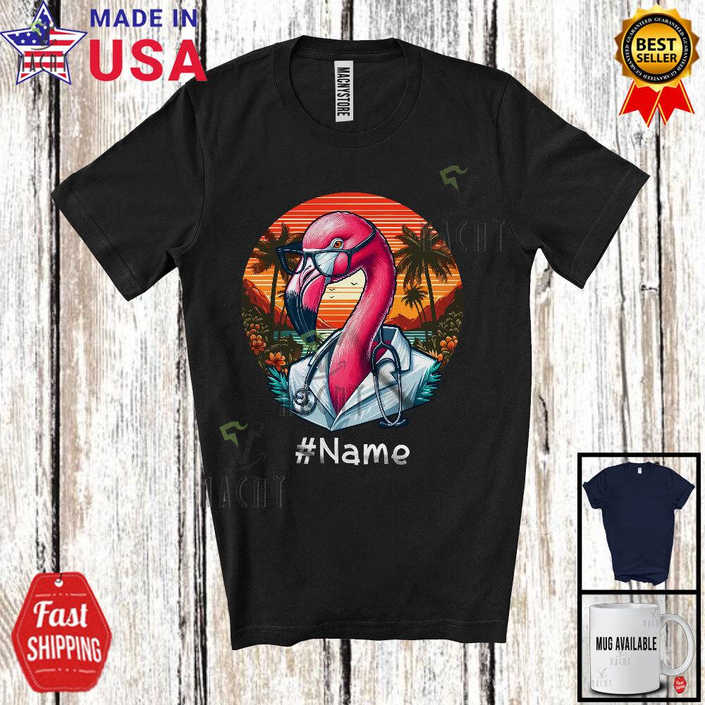 

Vintage Retro Flamingo Veterinarian Humorous Animal Glasses Custom Name T-Shirt S