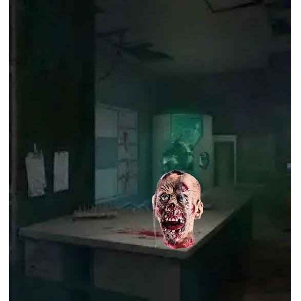 Scary Halloween Decorations Props - Life-Size Hanging Bloody Latex Severed Zombie Head for Haunted House Decor, Indoor Outdoor Halloween Party Yard