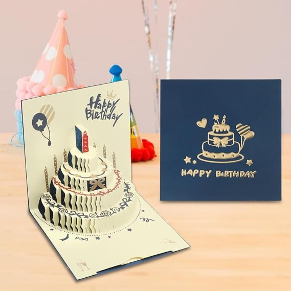 Folding Pop-Up Greeting Card Four-Layer Cake Invitation Card 3D Happy Birthday Card  Baby Shower