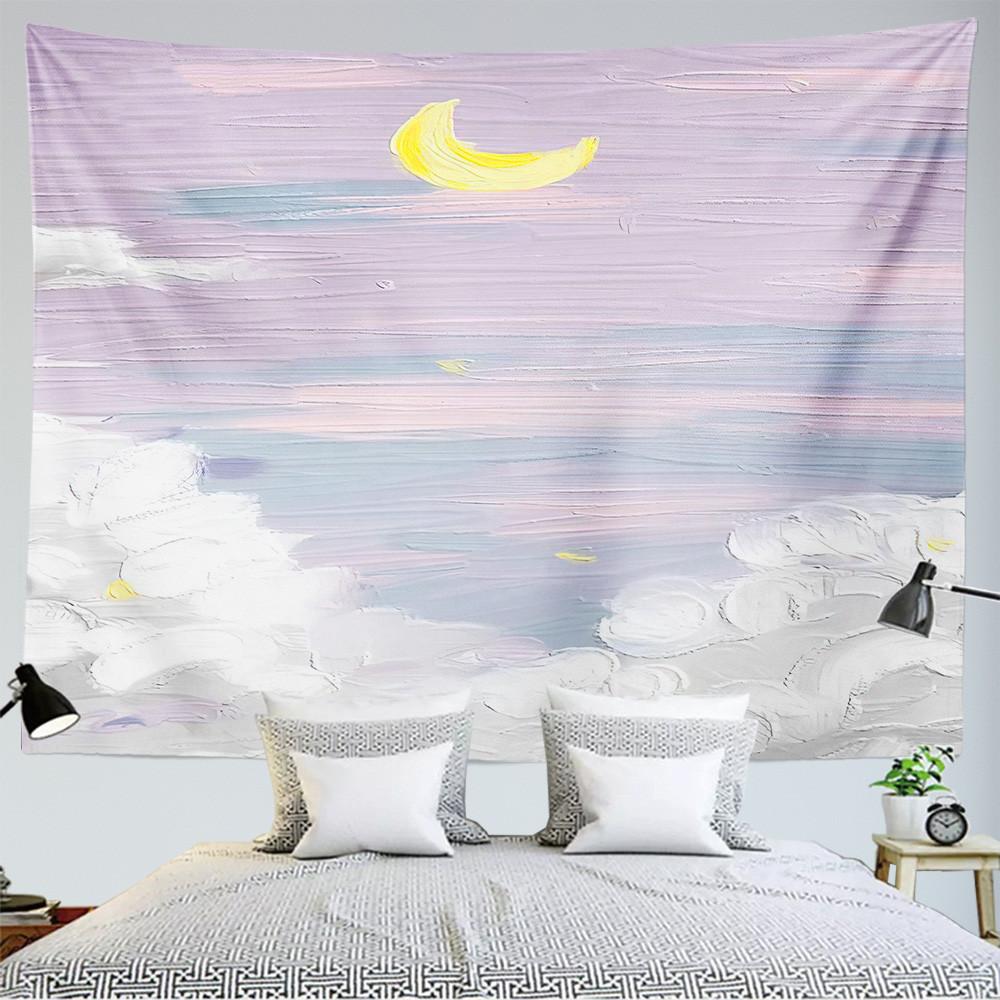 Oil painting landscape tapestry moon cloud wall hanging Kawaii room hippie land girl bedroom aesthetic tapestry decoration