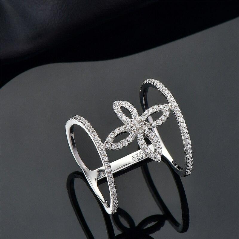 925 Sterling Silber Blumenlinien Kristall Zirkon Micro Pave Fashion Party Ring für Frauen im europäischen Stil edler Schmuck
