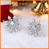 Huitan Minialist Elegant Women Snowflake Stud Earrings Fresh Imitation Moonstone Christmas Jewelry Party Accessories Inlaid CZ