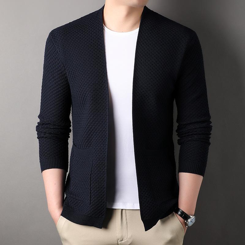 Spring And Autumn Men'S Knit Cardigan, Men'S Long-Sleeve Youth Slim-Fit Casual Thin Knit Sweater, Men'S Spring And Autumn Style