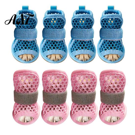 Breathable Mesh Dog Shoes 4Pcs for Hot Pavement, Boots, Summer Easy on Off Boots Paw Protectors with Non-slip Soles Small Medium Dogs Outdoor Walking