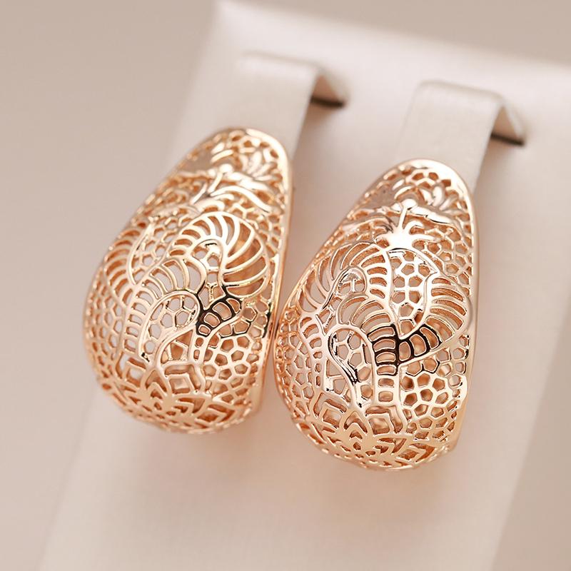 New Trend  Rose Gold Color Glossy Earrings For Women Fashion Creative Party Jewelry Simple Hollow Flower Drop Earrings
