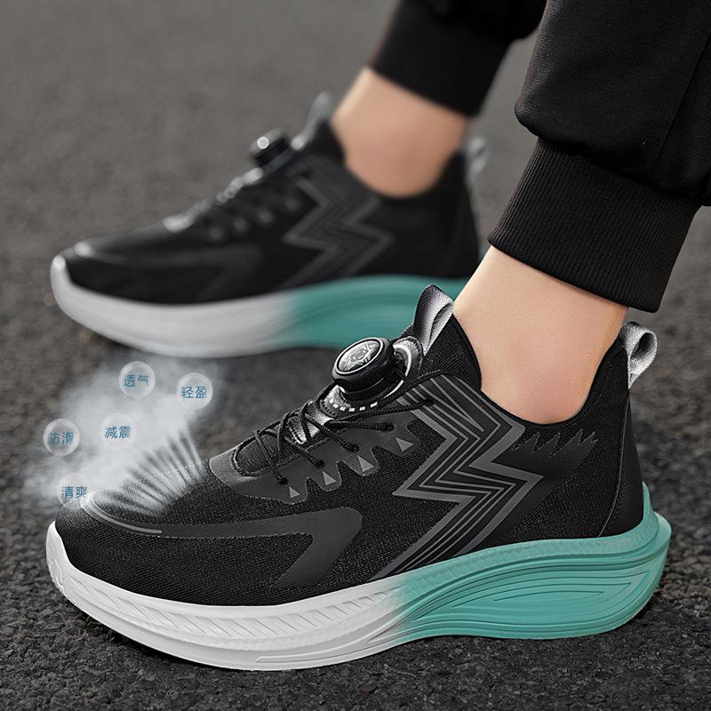 

Мужская обувь весна 2025 новые вращающиеся кнопки повседневные кроссовки молодежные сетчатые дышащие черные модные кроссовки для бега 44