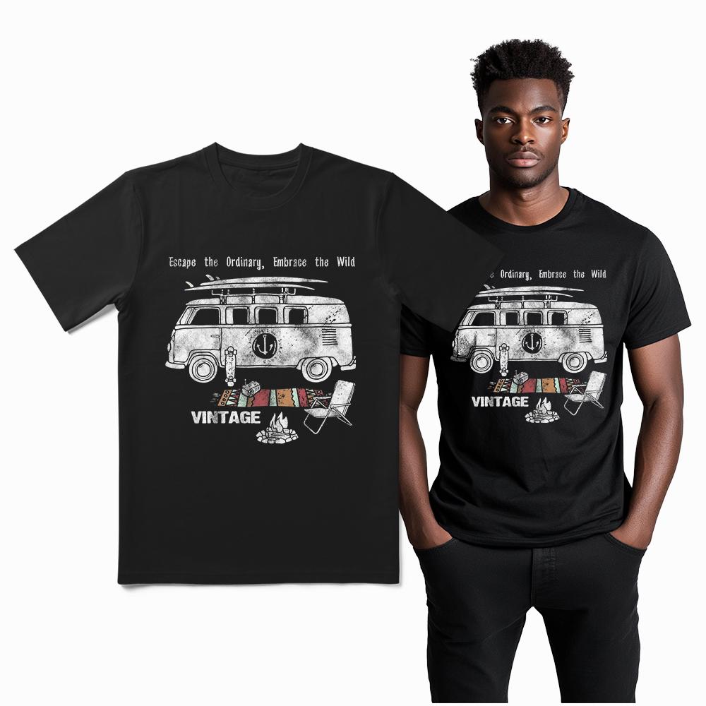 Coolmind YN004 Cotton Camping Lover Exclusive Cool Graphic Unisex T Shirt Van Life Men Tshirt Cotton Tee Shirt for Men