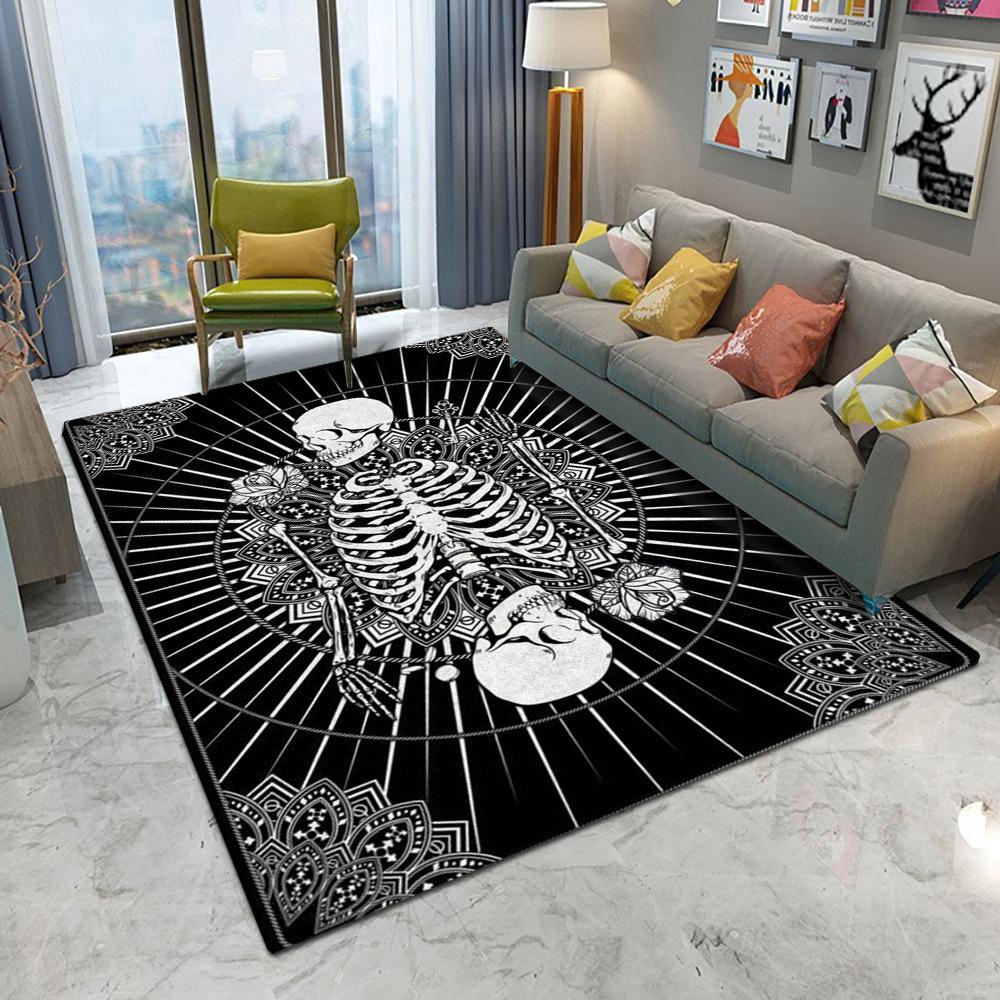 Retro Decorative Pattern Skull Carpet Living Room Sofa Bedroom Study Kitchen Entrance Door Mat Non-slip Playing Cards Decor Rug