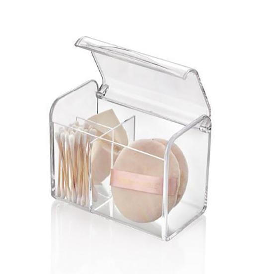 Transparent Swab Box Stylish 3-Grid Acrylic Cotton Swab Holder with Lid Keep Neat Dustproof Storage Solution for Q-tips And Jewelry