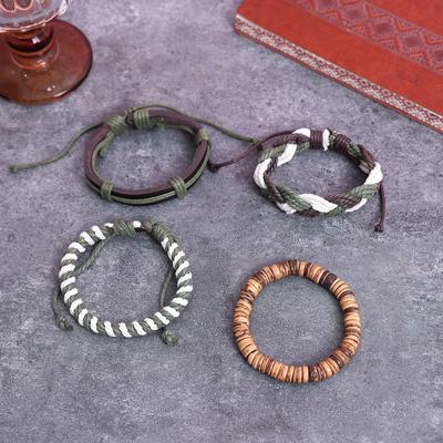 Trendy Men's Retro Woven Cowhide Bracelet Set - Handmade Jewelry