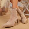 Women Ankle Boots  Autumn Faux Suede High Heel Dress Shoes Sexy Pointed Toe Women Short Boots Zip Anti-Slip Botas Mujer