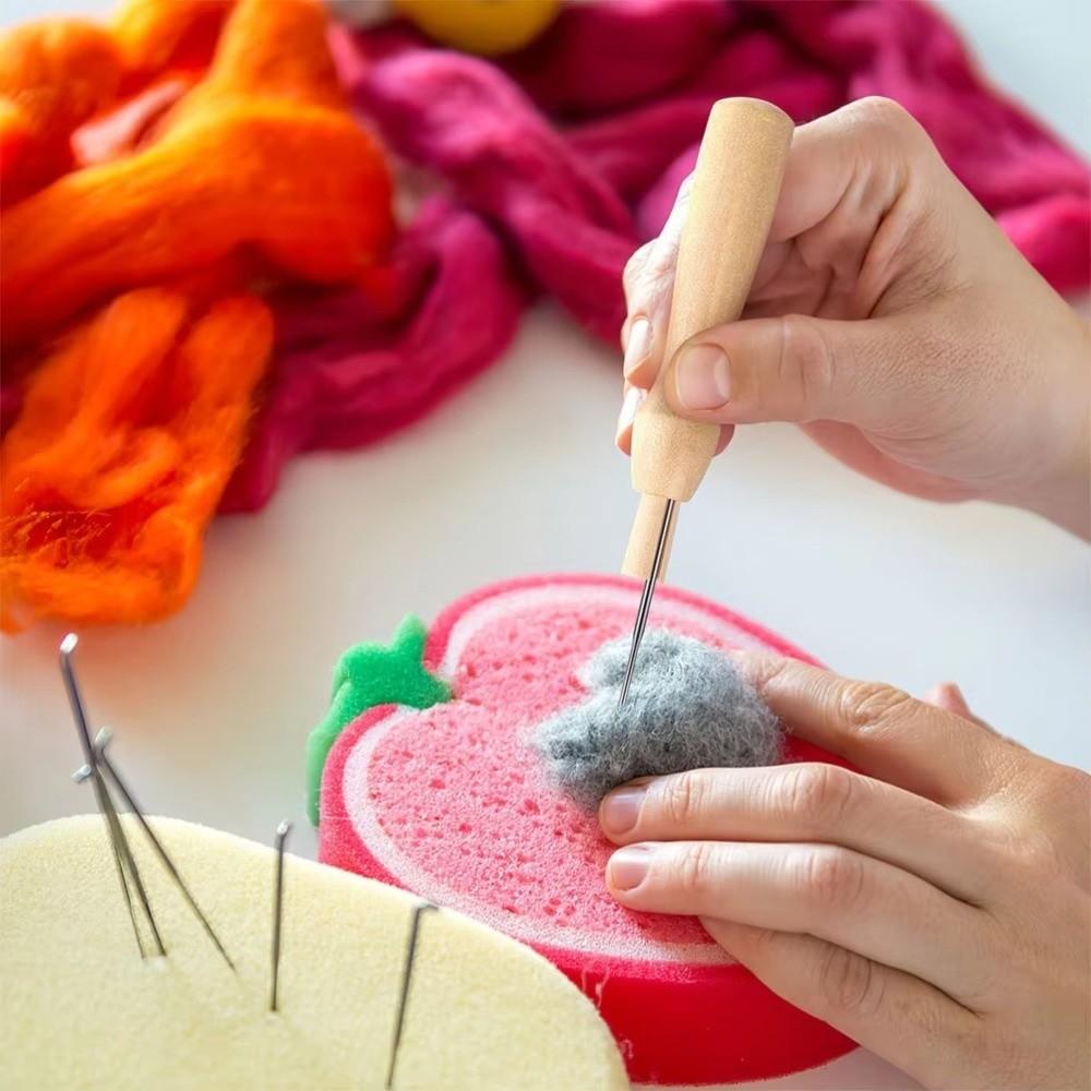 Wooden Handle Felting Needles Set Creative Felting Needles with Bottle for Beginners