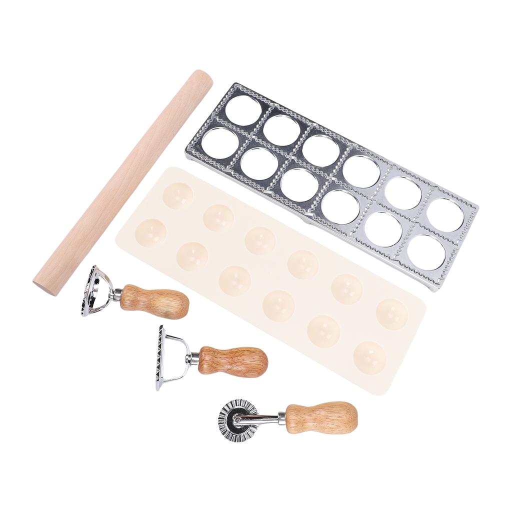 Pasta Making Tools Kit 12 Hole Ravioli Stamp Maker Pasta Cutter Wood Pasta Rolling Pin for Kitchen