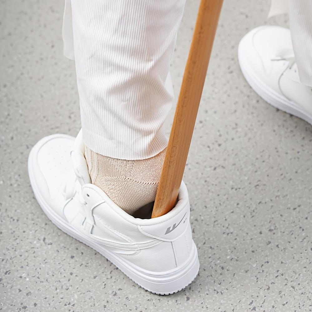 55.5cm Zelkova Wood Magnetic Shoe Horn – No-Bend Light Luxury Shoe Lifter for Elderly & Pregnant, Space-Saving Entryway Aid