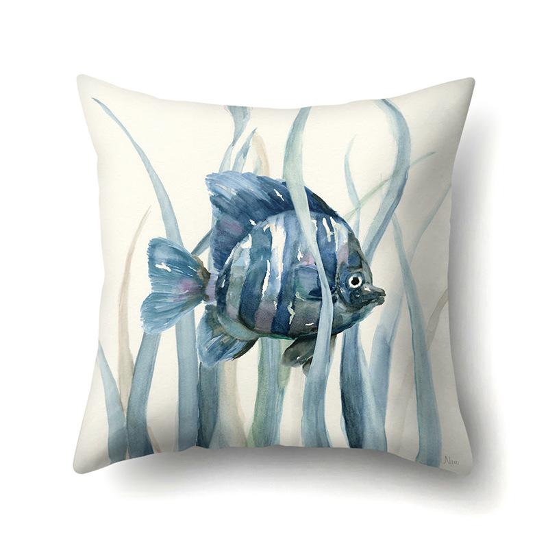 Polyester Pillowcase Peach Leather Velvet Cushion Cover Marine Life Seahorse Octopus Printed Pillow Bedside Cushion Cover