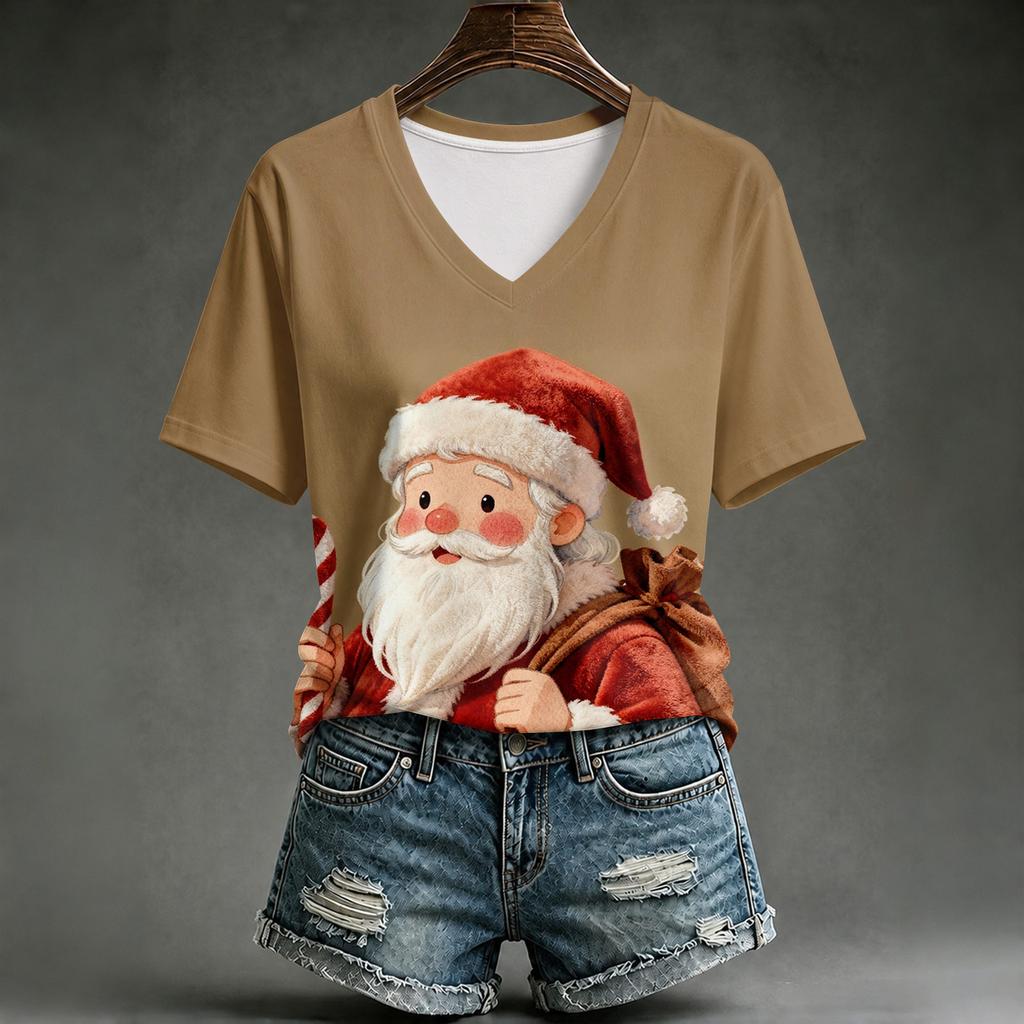 Women's Casual Christmas Printed Short Sleeve T-Shirt for Holiday and Everyday Wear