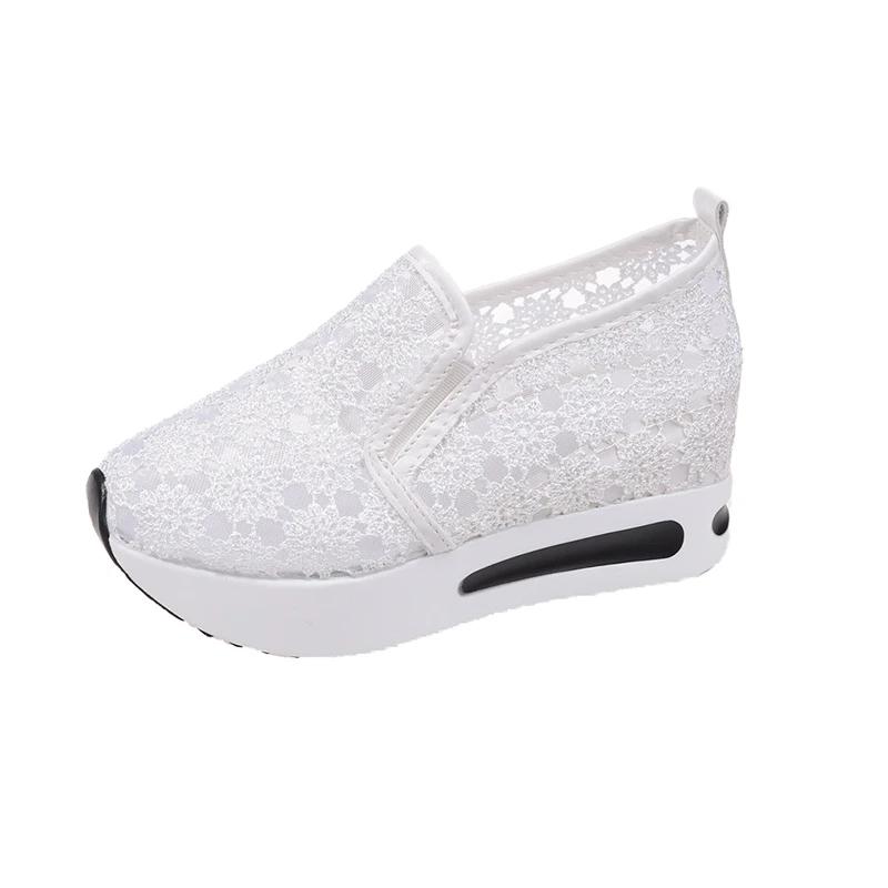With White Lace Flowers Design Women's Sneakers 2025 Autumn New Mesh Breathable Slip On Women Loafers Shoes Zapatillas De Mujer