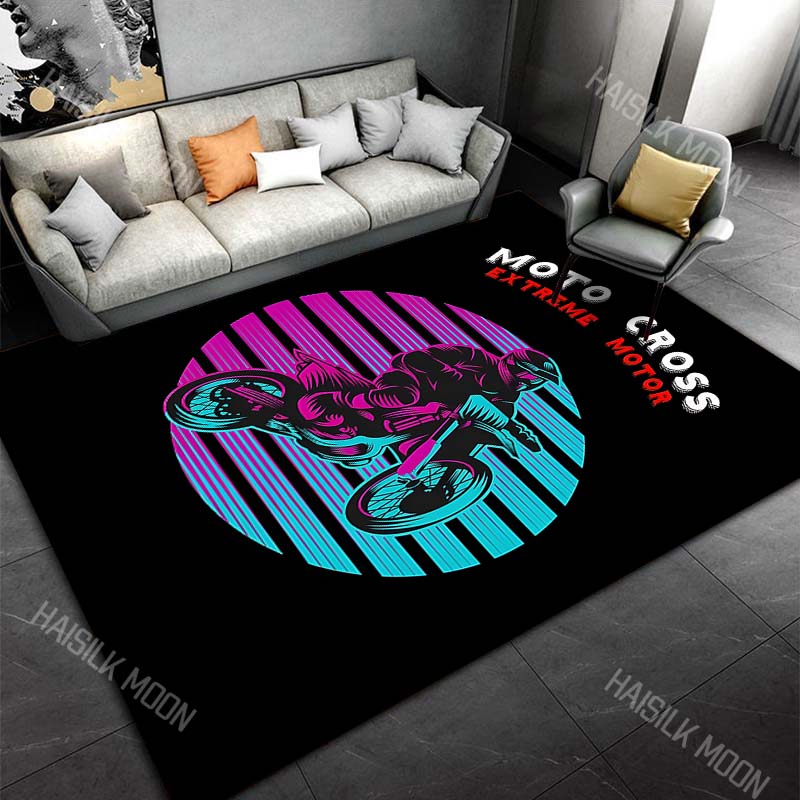 1PC Neon motocross jump synthwave background Carpet for Living Room Bedroom Sofa Home Decor Rus Non-slip Floor Mat Luxury Gift