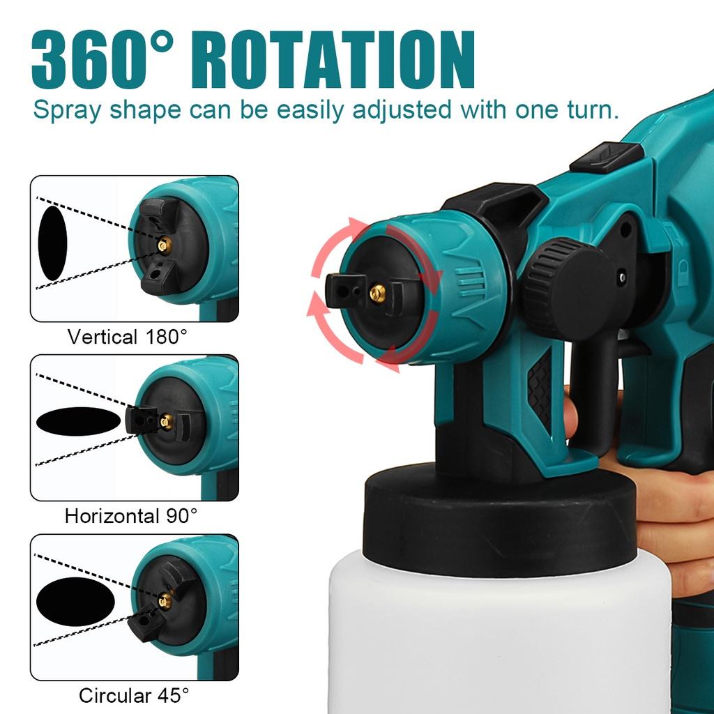 1000W 800ML Cordless Electric Spray Guns with 3Nozzle Flow Control Airbrush High Power Paint Sprayer For 18V Battery