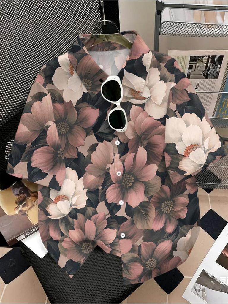 Men's Casual Shirt, Short - Sleeved Floral Design, Polyester Material, Mixed Color, Multiple Specifications Available, Suitable Daily Wear, Stylish