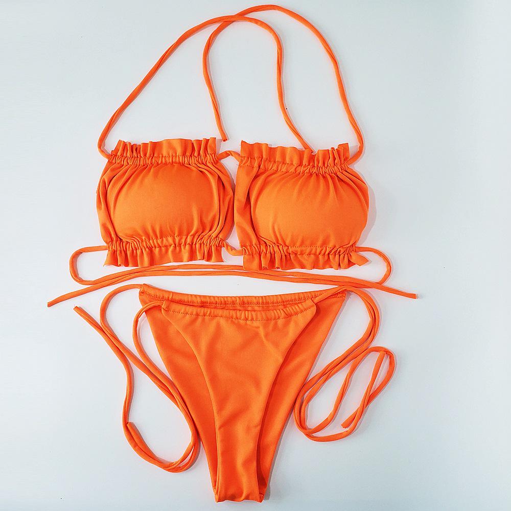 2025 Europejski i Amerykański Bikini z Falbankami i Wycięciami - Seksowny Strój Kąpielowy z Designem Handlu Zagranicznego