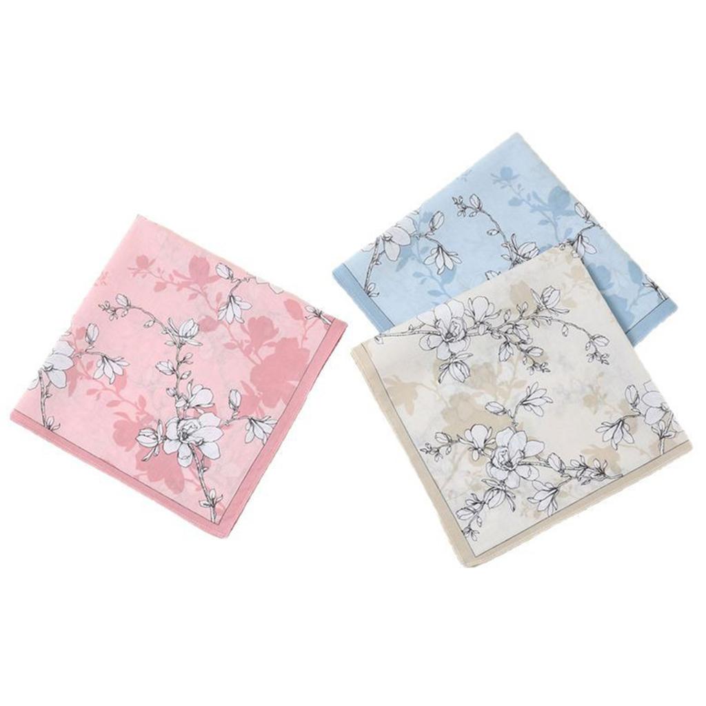 1PC Women Hankies Printing Flowers Hanky Florals Absorbent Cotton Handkerchief