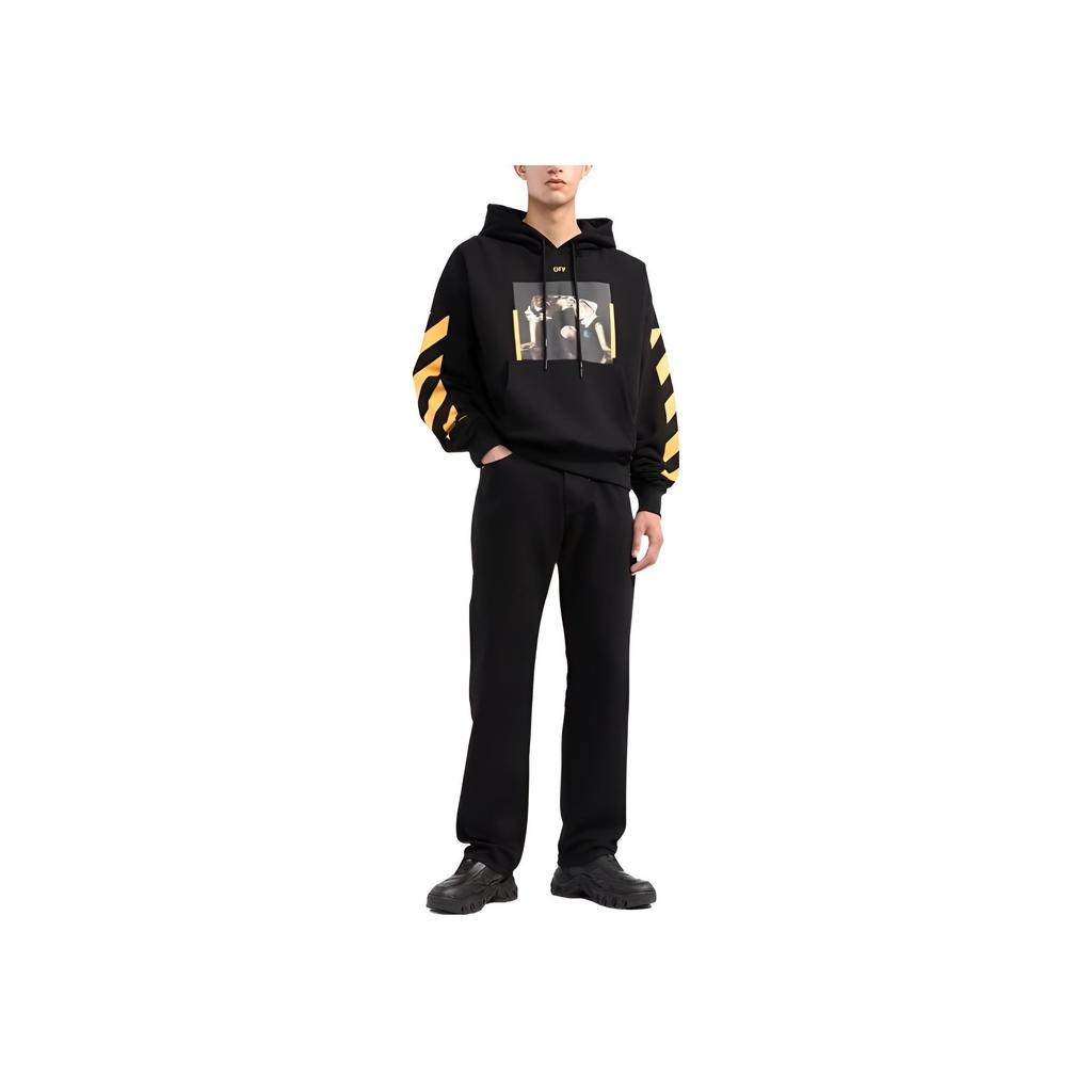 Off-White Caravaggio Print Hoodie Black/Yellow Men Tops OMBB037C99FLE0111018