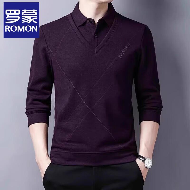 Romon Men s Faux Two-Piece Collared Sweatshirt T-Shirt 190