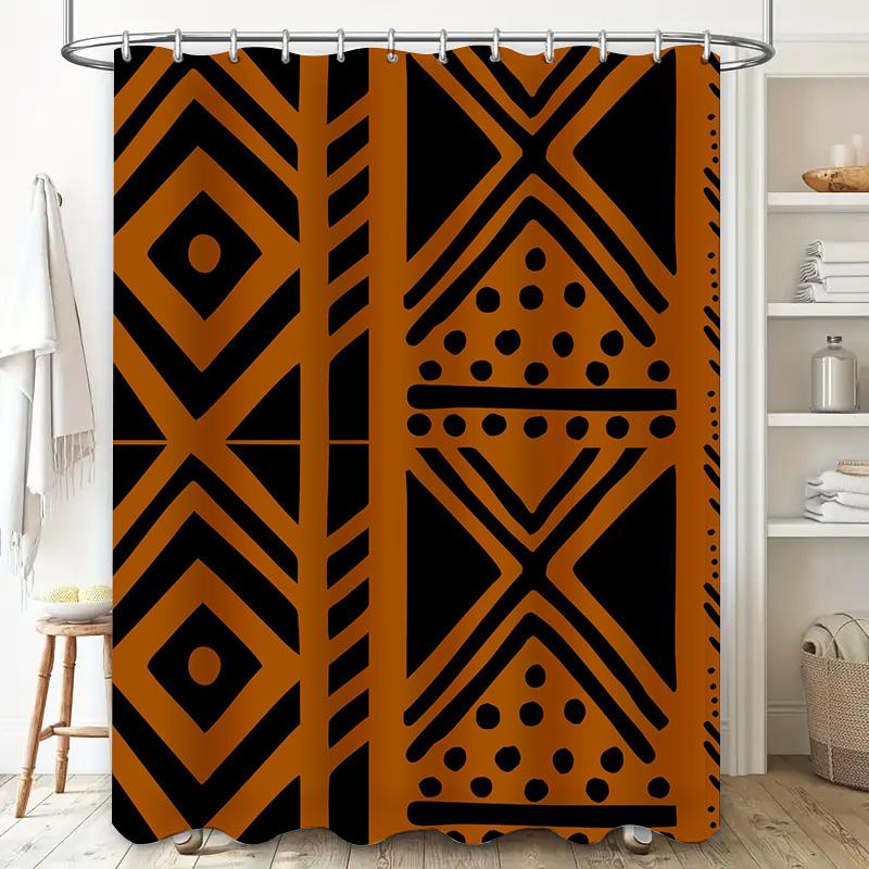 Bath Shower Curtain Polyester Waterproof Decorative Modern Geometric Print Black and Orange for Bathtub